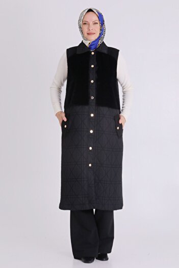 behrem Plus Size Hijab Quilted Vest 30014 Black