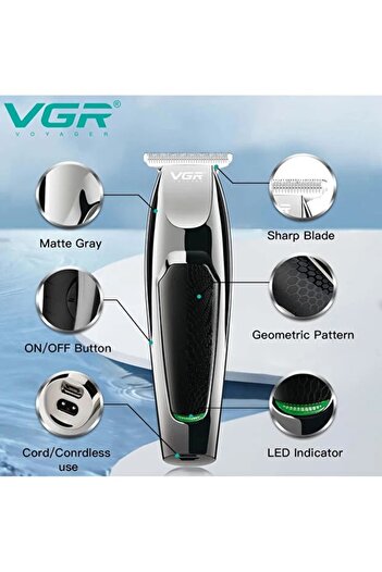 VGR V-030 Professional Fast Charging Hair Clipper Silver/Black 15x4.5x4cm