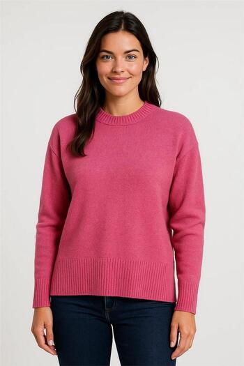 WeShaya Pulover roz cu gât rotund, cu detalii cu nervuri, cu textura moale, tricotaj casual