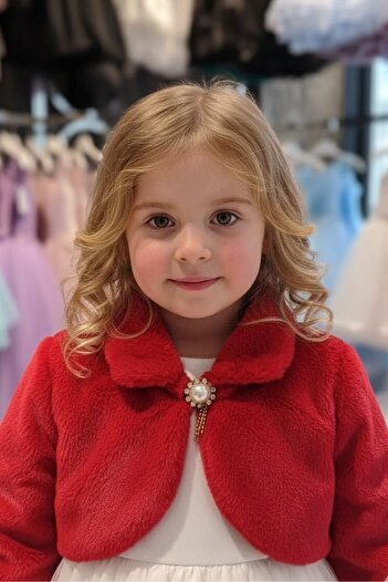 ABİYEKİDS Children's Bolero Plush Plain Cotton Red Bolero 5/12 Years