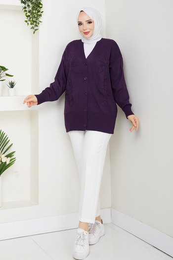 Pamuk Butik Women's Daisy Patterned Knitwear Cardigan