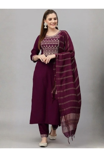 MYSMAR Maroon Viscose Cotton Salwar Kameez Dupatta - ALV1186 | Maroon