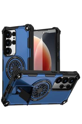 Generic MagSafe Phone Case For Samsung Galaxy S25 Ultra 5G Shockproof Kickstand Metallic Shaft, Ultra Rugged
