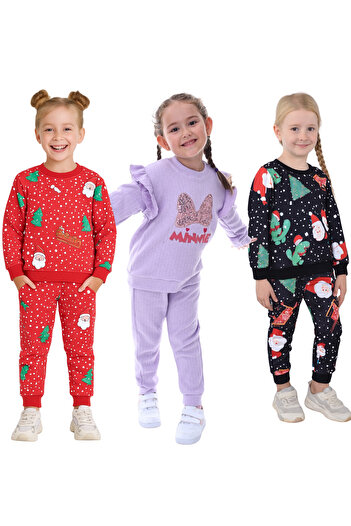 minikiss 3Pcs Two-Piece Seasonal Printed Top and Bottom Girls' Two-Piece Set
