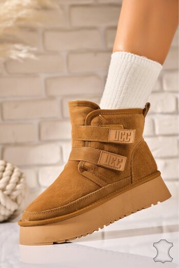Joana Women's Suede Leather Boots, Camel - Size 37