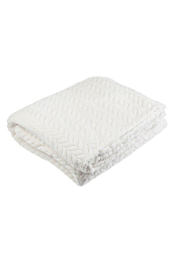 ELITECOMMERCEMARKET Velvet Blanket Ecru with Fringes 220x150cm