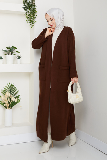 Pamuk Butik Γυναικεία μακριά πλεκτή ζακέτα από ατσάλι με τσέπες