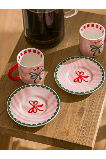 LC Waikiki Vizyon New Season Bow Printed Porcelain Coffee Cup Set for 2 People 100 ml