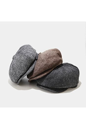 Rupen Kraft Standard Winter Wool British Cap Draped Peaky Blinders Cap Herringbone Cap with Elastic Back