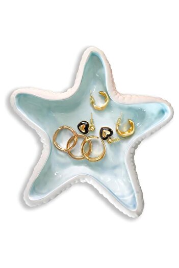 Generic YHRY Ceramic Starfish Jewelry Dish Tray Blue Jewelry Holder Trinket Dish Ocean Style Ring Dish for