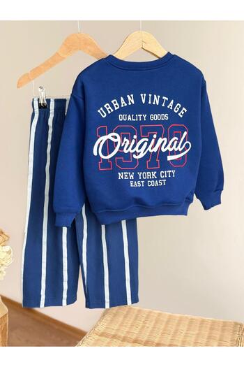 Magu Boy's Cotton Navy Blue Originals Lettered Sweatshirt Tracksuit Set