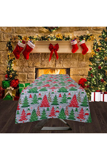 Kotonia Home Tablecloth Winter 15, 100% cotton, gray with Christmas motifs, 180x180 cm