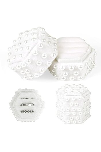 Generic Elegant Pearl Velvet Hexagon Ring Box with 3 Slots – Wedding & Engagement Ring Holder Jewelry Case