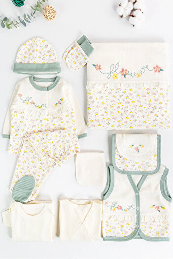 Babymod Floral Embroidered Frilly Cotton 10 Piece Baby Girl Hospital Outlet Baby Set