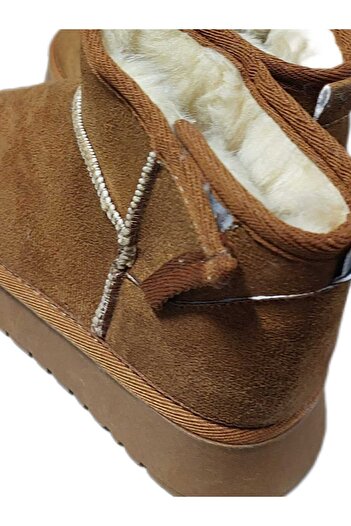 NiLi Winter Boots for Girls with Side Zipper Closure, Thick Sole, Fur Inside, Brown Color, Mini Suede Boots