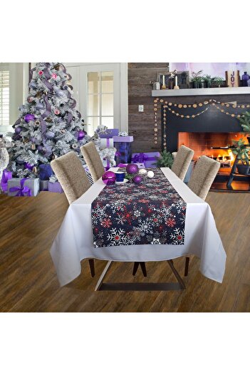Kotonia Home Napron Winter 04 - 45x180 cm, 100% cotton, blue with Christmas motifs