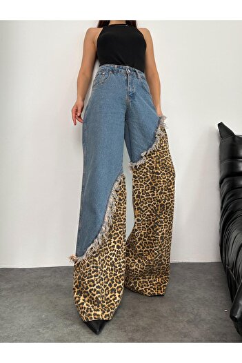 Butik Leopar Kot Pantolon Garnili Tasarım Palazzo Jeanolog
