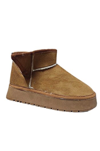 NiLi Winter Boots for Girls with Side Zipper Closure, Thick Sole, Fur Inside, Brown Color, Mini Suede Boots