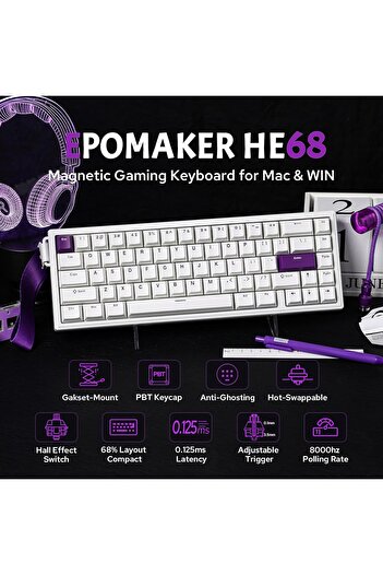 Epomaker HE68 Wired Magnetic Gaming Keyboard, 8000 Polling Rate, 0.125ms Latency, RGB Backlit, Gaske