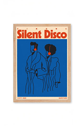 Push Studio Silent Disco Poster - Doğal Ahşap Çerçeveli Tablo