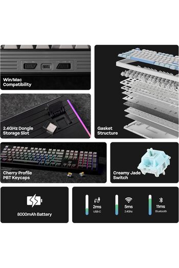Epomaker TH108 Full Size Mechanical Keyboard, Wireless Gaming Keyboard with 8000mAh Battery, Creamy