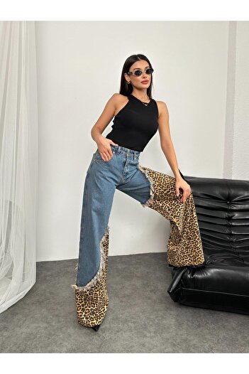 Butik Leopar Kot Pantolon Garnili Tasarım Palazzo Jeanolog