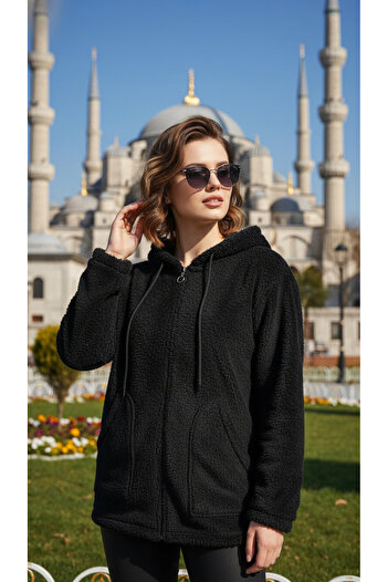 trendlina Zippered Plush Oversize Women's Fleece Sweatshirt