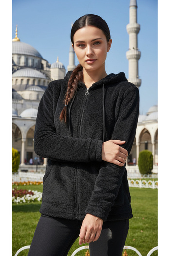 trendlina Zippered Plush Oversize Women's Fleece Sweatshirt