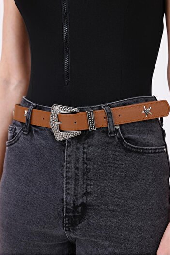 Mynoa Star Patterned Women's Belt, Trouser Belt, Jacket Belt