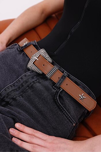 Mynoa Star Patterned Women's Belt, Trouser Belt, Jacket Belt