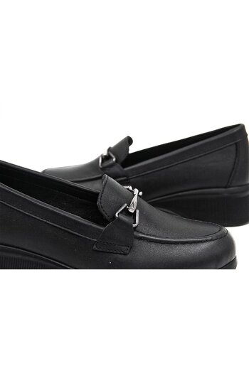 De Scario 715 Δερμάτινα Γυναικεία Παπούτσια Loafer με Λεπτομέρεια Δερμάτινη Πόρπη - Μαύρο