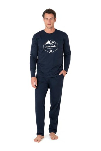 Pierre Cardin Men's Long Sleeve Crew Neck Pajama Set 6097