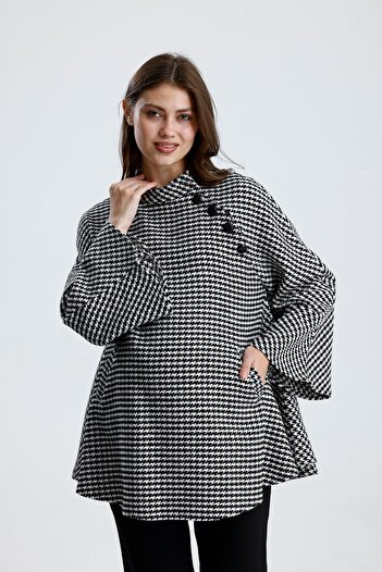 KATLİN MATERNİTY WEAR Maternity Poncho Sweater Pattern, Wool Cotton Blend Fabric, Collar Button Detail (Breastfeeding)