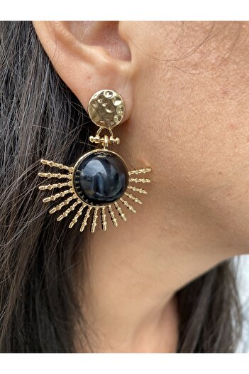 Byoz store Gold Dangle Black Around-Bar Fringed Earrings