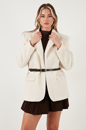 Lela Regular Fit Lined Belt Detailed Plush Textured Jacket Jacket 6839490