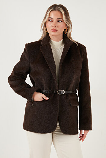 Lela Regular Fit Lined Belt Detailed Plush Textured Jacket Jacket 6839490