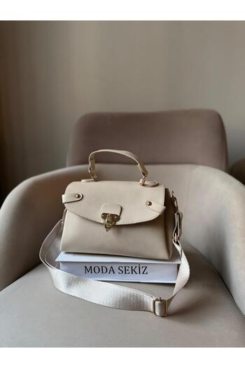 Moda Sekiz Women's Wide Crossbody Strap and Shoulder Bag with Clip Detail