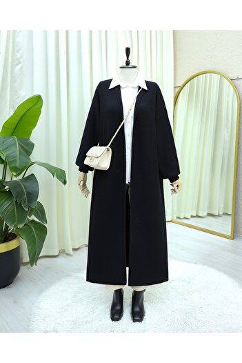 Modamorfo Collared Long Loose Soft Cardigan -Black