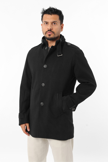 Rodrigo Men's Relaxed Fit Lined Black Cashmere Coat with Epaulettes and Buttons