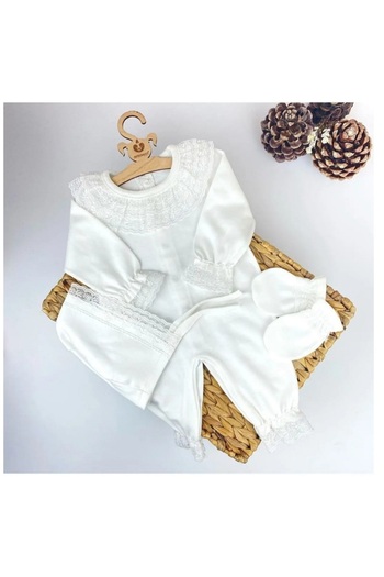 Fun Moment Laura Hat Newborn Hospital Bodysuit with Lace Detail