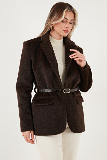 Lela Regular Fit Lined Belt Detailed Plush Textured Jacket Jacket 6839490