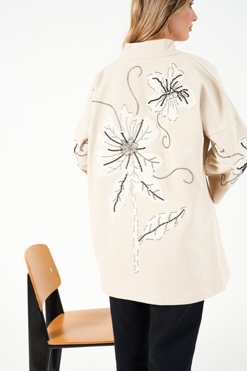MİA NOURA Women's Oversize Kimono with Embroidered Sleeves and Back
