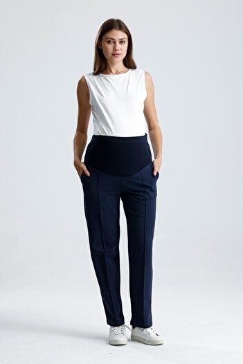 KATLİN MATERNİTY WEAR Maternity Adjustable Waist Sweatpants, Lycra Cotton Blend Fabric, High Waist, Front Seam Detail