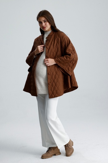 KATLİN MATERNİTY WEAR Maternity Onion Pattern Thin Quilted Fabric Poncho Jacket, Sleeves with Spanish Detail