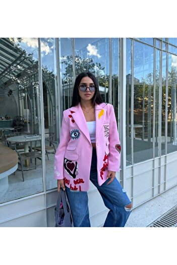 EC MODA Jachetă blazer cu detaliu broderie