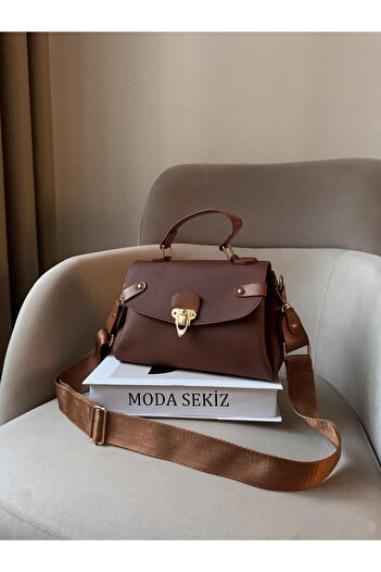 Moda Sekiz Women's Wide Crossbody Strap and Shoulder Bag with Clip Detail