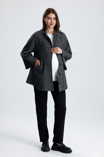KATLİN MATERNİTY WEAR Maternity Cashmere Fabric Poncho Jacket, Wool Cotton Blend Material, Sleeves with Spanish Court Collar Detail