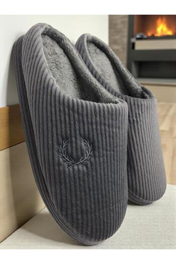MARKABONİ Men's Gray House Slippers Soundproof Soft Comfortable Sole Wool Insole Slippers