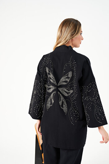 MİA NOURA Women's Oversize Kimono with Embroidered Sleeves and Back