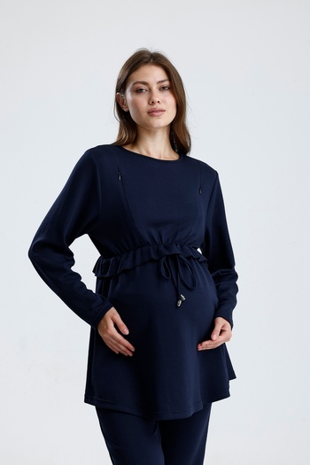KATLİN MATERNİTY WEAR Maternity Set, Adjustable Waist Pants, Blouse with Elastic Waist and Zipper Detail (Breastfeeding)